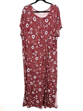 Maurice's 24/7 Maxi Dress Floral Short Sleeve Stretch Knit Rust Red 2X